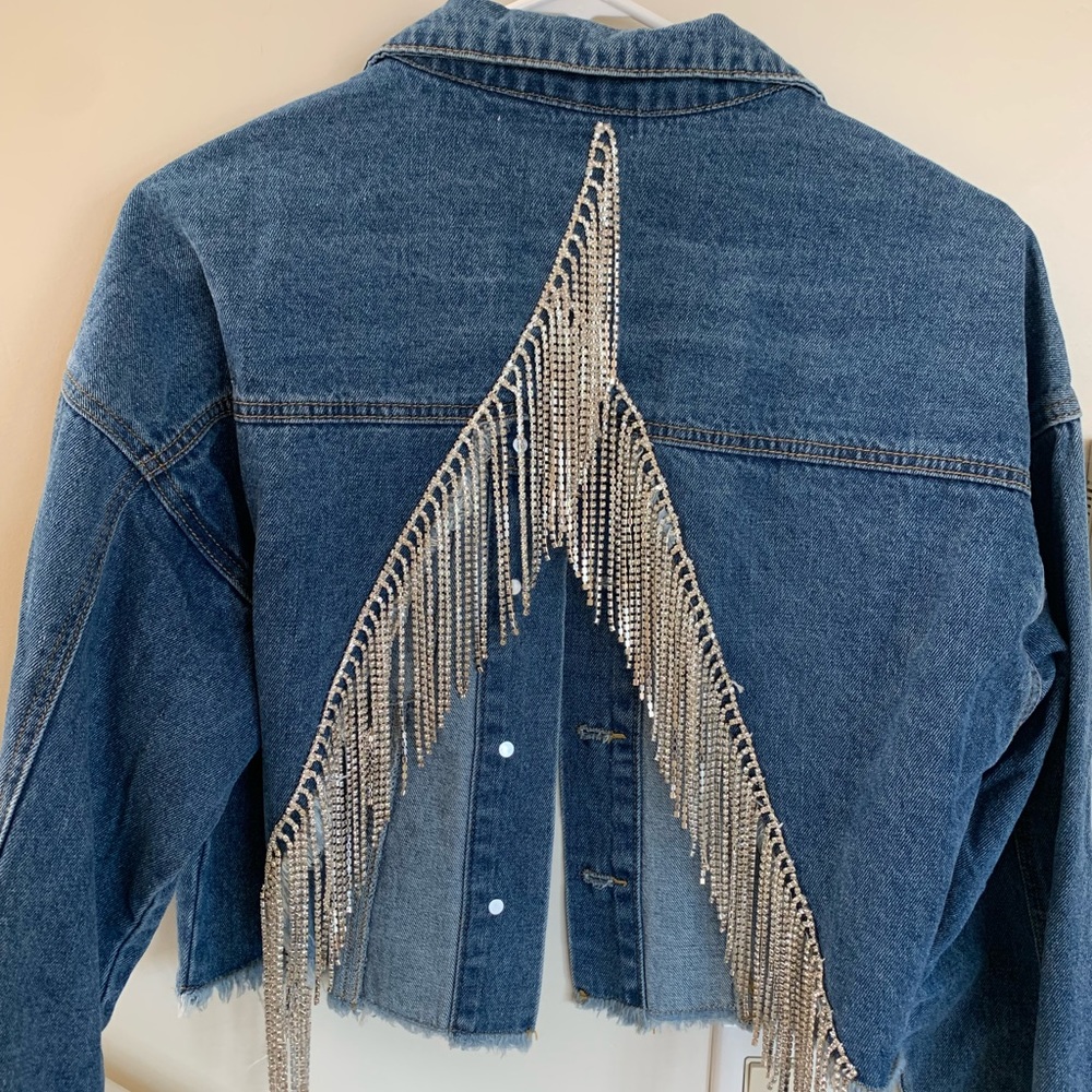 Denim and Rhinestone Fringe Jacket